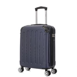 RAYKONG Maleta Cabina ABS 55x40x20cm 44L - Maxima aprovechamiento de Capacidad - 4 Ruedas Giratorias Dobles con 360ª - Candado Incrustado - AzulMarino