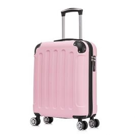 RAYKONG Maleta Cabina ABS 55x40x20cm 44L - Maxima aprovechamiento de Capacidad - 4 Ruedas Giratorias Dobles con 360ª - Candado Incrustado - RosaClaro