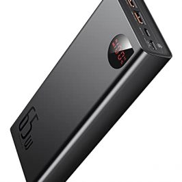 Baseus - Batería Externa, portátil, para iPhone 12/11/XS, Samsung S20, Macbook, iPad Pro (USB-C, 65 W, 20 000 mAh, PD 3.0, QC 4.0, Tres Salidas de Carga rápida, Pantalla LED)