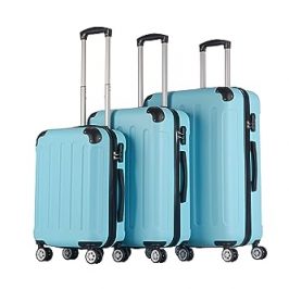 T-LoVendo HK - 909 Juego de 3 Maletas Set Trolley ABS Semirigidas Candado 4 Ruedas Azul Claro