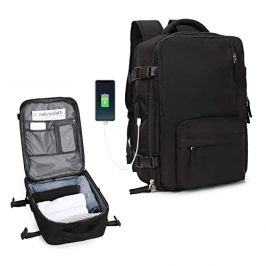 SZLX mochila viaje cabina avion 45x36X20 mujer ryanair bolsas de cabina 40x30x20 para vueling Cabina para EasyJet Equipaje de Mano ryanair Mochila de Senderismo mochila impermeable hombre Negro S