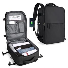 SZLX Bolsas de cabina para EasyJet 45x30x16 Travel Mackpack Woman Ryanair con mochila de aviones de puerto USB mochila manual de equipaje para la computadora portátil carpeta casual Negro S