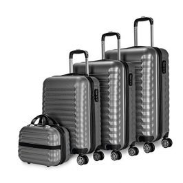 NEWTECK - Juego Maletas y Neceser 4pzs, Grande 75x49x29,5cm, Mediana 63x39,5x26,8cm, Pequeña 53x33,5x22cm y Neceser, ABS, Rígidas, Resistentes, 4 Ruedas Dobles, Ligeras, Candado Combinación Lateral