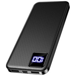 FAHEFANA Power Bank 10000mAh, Bateria Externa, 15W Cargador Portatil con Pantalla LED Digital 3 Salidas & 2 Entradas Compatible con iPhone Samsung Huawei Xiaomi Oneplus