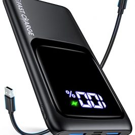 Bessline Bateria Externa 10000mAh, Ultra Delgado & Compacto Power Bank con Gran Pantalla LED, 3A USB-C Entrada/Salida & 2 USB-A Salida Cargador Portátil Compatible con iPhone 14 13 Samsung Xiaomi etc