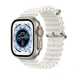 Apple Watch Ultra (GPS + Cellular, 49mm) Smartwatch - Titangehäuse, Ocean Armband Weiß. Fitnesstracker, präzisesGPS, Aktionstaste, extra Lange Batterielaufzeit, helleres Retina Display