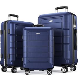 SHOWKOO Juego de Maletas de Viaje 3 Piezas Rígidas ABS+PC Ampliable Set Maleta Trolley Cabina Ligero Duradero con 4 Ruedas Dobles Giratorias y Cierre TSA (M L XL- Azul)
