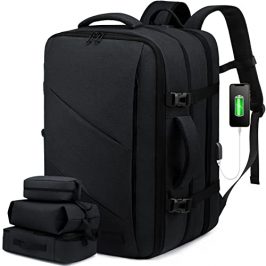 LOVEVOOK Mochila Viaje Cabina Avion Maletas De Viaje Cabina Para Easyjet Ryanair 50L Equipaje De Mano Mujere Hombre Mochila Para Portátil 18 Pulgadas Con Puerto De Carga USB, Negro