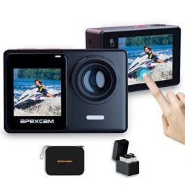 Apexcam 4k/60fps 24MP Cámara Deportiva con Pantalla Táctil EIS WiFi Cámara subacuática Impermeable 40M Action Camara 170°Angulo 2.4G Remoto 2 x1350 mah baterías y Accesorios múltiples