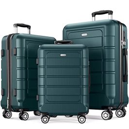 SHOWKOO Juego de Maletas de Viaje 3 Piezas Rígidas ABS+PC Ampliable Maleta Trolley Cabina Ligero Duradero con 4 Ruedas Dobles Giratorias y Cerradura TSA (M L XL- Verde)