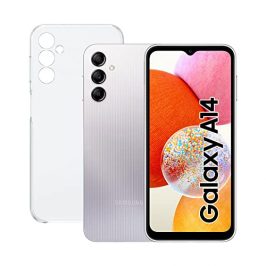 SAMSUNG Galaxy A14 (128 GB 4 GB de RAM) + Funda - Smartphone Android Color Plata, Pantalla FHD+ de 6,6 Pulgadas, Batería de 5000 mAh, Exclusivo Amazon (Versión española)