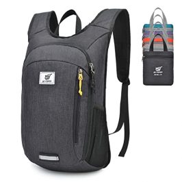 SKYSPER 10L Mochila Plegable Ultraligera Mochila de Viaje Mochilas de Marcha Pequeña Ahorra Espacio para Hombre Mujer Viaje Excursiones Cortas Senderismo, Negro