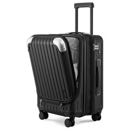 LEVEL8 Maleta Cabina Ampliable ABS+PC Equipaje de Mano Trolley Rígido Ligero Maletas de Viaje con 4 Ruedas Dobles Giratorias 360º y Candado TSA, 55x37x25CM, 42L, Negro