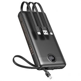 Power Bank 20000mAh, VEEKTOMX Bateria Externa con Cables Integrados, USB C Cargador Portatil con 5 Salidas y 2 Entradas Compatible con iPhone, Samsung, Huawei, Smartphones, Tableta (20000mAh-Negro)