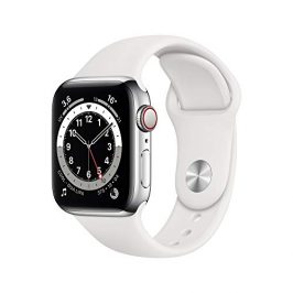 Apple Watch Series 6 (GPS + Cellular, 40 mm) Caja de Acero Inoxidable en Plata - Correa Deportiva Blanca