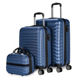 NUMADA-Juego de Maletas Rígidas 3pzs. Maleta Cabina 53cm, Maleta Mediana 63cm y Neceser. Set de Maletas de Viaje ABS Eco Friendly, 4 Ruedas Dobles, Resistentes, Ligeras y Seguras (Azul Marino)