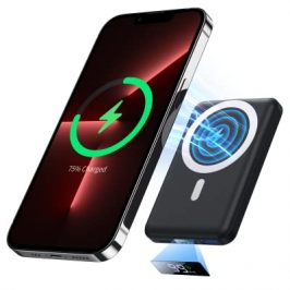 Power Bank 10000mAh Magnético, Bateria Externa mag-Safe, Yiisonger Inalámbrico Cargador Portátil PD Carga Rapida 22.5W con Pantalla LED USB-C Compatible con iPhone 12&13&14 Pro/Pro MAX/Mini(Negro)