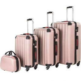 TecTake Juego de 4 Maletas de Viaje ABS, Carcasa Rígida, Ruedas Giratorias 360° Extraíbles, Equipaje con Cerradura, Asa Telecópica, Cabina Neceser (Rosa)