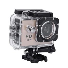 Vbestlife Cámara para Deportes Acuáticos con Pantalla LCD de 1080p HD de 2 Pulgadas, Cámara de Acción Impermeable para Deportes de 30 m con Batería(Dorado)