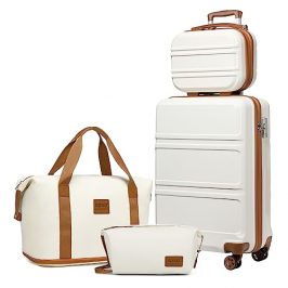 Kono Maleta ligera ABS rígida de cabina con cerradura TSA juegos de equipaje de 4 piezas incluidas bolsa de fin de semana y bolsa de aseo para viajes (blanco crema)