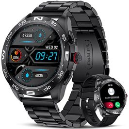 Reloj Inteligente Hombre, 1.32" Pantalla Táctil Completo con Llamada Bluetooth/Notificaciones Inteligentes/Monitor de Ritmo Cardiaco Sueño, 3ATM Impermeable smartwatch Hombre para Android iOS, Negro