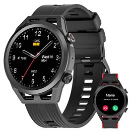 IOWODO R8Pro Smartwatch,Reloj Inteligente Hombre Mujer con Llamada Bluetooth y Whatsapp Mensajes Notificación,1.39" Smart Watch Redondo con SpO2 Sueño Pulsómetro Podómetro para iOS Android(2 Correas)