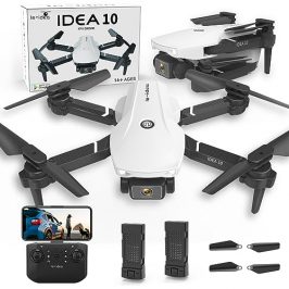 IDEA10 Drone para Niños con Doble Cámara, Plegable Mini Drone con 2 Baterías, FPV Transmisión/Sensor de Gravedad/Posicionamiento Óptico del Flujo, Cuadricóptero RC para los Niños, 18 Minutos de Vuelo