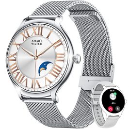 Reloj Inteligente Mujer con Llamadas Smartwatch: Relojes Inteligentes Mujer con Pulsometro Oxímetro Cuenta Pasos Pulsera Actividad 1.39" Redondo Pantalla Completa Smart Watch para iPhone Android