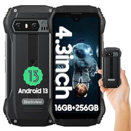 Blackview N6000 Mini Móvil Resistente,Helio G99 16GB+256GB Movil Todoterreno Android 13, 4.3'' QHD+ Cámara de 48MP+16MP Telefono Movil 3880mAh con NFC/Face ID/GPS/Dual SIM Movil Pequeño