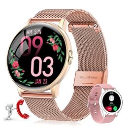 LEMFO Reloj Inteligente Mujer, Smartwatch Mujer con Llamadas Bluetooth, Monitor de Sueño, Oxímetro (SpO2), Control de Musica, Esfera Personalizada, Smartwatch para Android e iOS (2 Correas)