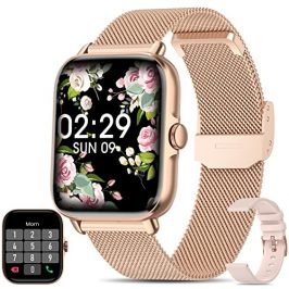 Smartwatch Mujer con Llamada Bluetooth/Marcación, 1.7'' Reloj Inteligente Mujer 28 Modos Deportes/Frecuencia Cardiaca/SpO2/Seguimiento Menstrual/Monitor Sueño/Reproductor Música Android iOS Oro Rosa