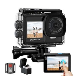 GOOKAM Cámara Deportiva WiFi 4K/60fps Cámara de acción de 24MP con Pantalla táctil Cámara subacuática Pantalla a Color de Doble Cara 40M EIS 6X Giroscopio estabilizador 2 baterías