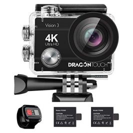 Dragon Touch Cámara Deportiva 4K WiFi 20MP Cámara de Acción con Control Remoto Cámara Sumergible Acuática 30M Impermeable Videocámara con 2 Baterías Multi Accesorios (Vision 3)