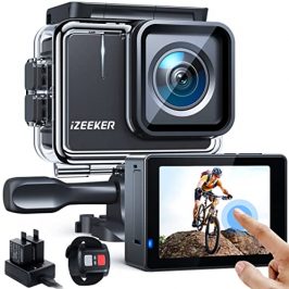 iZEEKER Cámara Deportiva iA100 4K 30FPS 20MP WiFi 40M Cámara Subacuática Pantalla Táctil Ultra HD Cámara Impermeable para Casco de Vlog (Control Remoto, Cargador de 2x1050mAh y Kit de Accesorios)