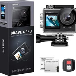 AKASO Cámara Deportiva 4K 30FPS 20MP Dual Pantalla Cámara de Acción Subacuática con EIS 40M 5xZoom, Camara Acuatica Sumergible 2* 1350mAh Baterías Accesorios Multiples - Brave 4 Pro