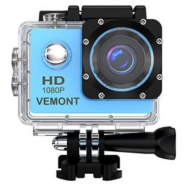VEMONT Cámara Deportiva 1080P HD Impermeable 30M Pantalla de 2.0 Lente de Gran Angular de 120 Grados Multiples Accesorios para Deportes y Actividades, Buceo, Nadar, Correr, Ciclismo, etc.