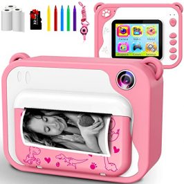 Uleway Camara Fotos Infantil Instantanea,Cámara de Fotos para Niños con Pantalla 2,4", 3 Papel de Impresión y Tarjeta SD de 32GB, Regalos Juguete para Niños y Niñas 3 4 5 6 7 8 9 10 11 12 Años-Rosa