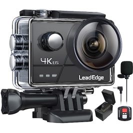 LeadEdge Cámara Deportiva 4K/30FPS 20MP EIS Anti-Vibración Micrófono Externo con Control Remoto WiFi 170° Gran Angular Camara Acuática Camaras Acción Sumergible de Control 40M 2x1050mAh Batería