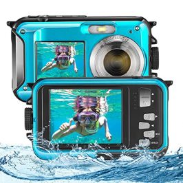 Cámara Digital a Prueba de Agua,Aomdom Full HD 2.7K 48MP Sumergible Zoom Digital 16X Acuatica Niños Pantallas Duales antivibración para bucear con esnórque