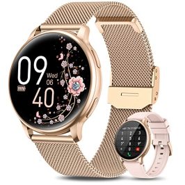 XINGHESF Smartwatch Mujer Recibir y Contestar Llamadas, Reloj Inteligente Mujer con Pulsómetro, Presión Arterial, SpO2, 19 Modos Deportes, 1.32" Smartwatch Mujer Llamadas para Android iOS Oro