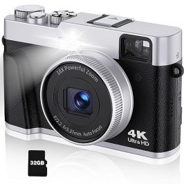 CAMKORY Camara Fotos Digital 4K 48MP Autofoco Tarjeta 32G Visor Optico Cámara Digital Cámara de Fotos Video Fácil Usar Flash Zoom 16x Estabilización Imagen Dial Modo para Principiantes 2 Baterías