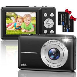 Cámara de Fotos, 1080P 44MP HD Cámara Digital, Cámara Digital Compacta,2,5 Pulgadas Recargable Camara de Fotos Digital con Zoom 16X Camara Digitales Compacta para Niño,Adulto,Adolescentes,Niñas(Negro)