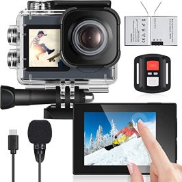 icefox Cámara Deportiva 4K con Pantalla táctil, Gran Angular de 170° EIS, Camara Acuatica de 40 m, Camara Deportiva con Control Remoto y Micrófono, Gris