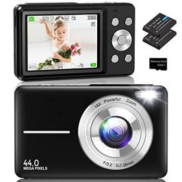 Amdeurdi Cámara Digital 1080P FHD Cámara de Videoblogs 44MP 16× Zoom Digital Mini Cámara Fotográfica Cámara Compacta para Niños,Jóvenes,Principiantes,Estudiantes,Ancianos - Negro