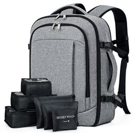 Lekespring Mochila Viaje Cabina Avion 45x30x25 (40L) | Mochila Viaje Mujer Hombre - Maletas de Viaje Cabina con 6 Bolsas Organizadoras - Vacaciones Negocios Viajes Escuela - Gris
