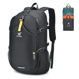 SKYSPER Mochila Plegable 40L, Ultraligero Mochilas de Senderismo Gran Capacidad Mochila de Viaje con Bolsillo Húmedo para Hombre Mujer Viaje Montaña Senderismo, 40L-negro