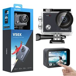 AKASO V50 X Cámara Deportiva 4K WiFi 20MP, Cámara de Acción con EIS Pantalla Táctil, Cámara Acuatica Sumergible 40M con Estuche Impermeable, Control Remoto, Ángulo Ajustable, Multi Accesorio