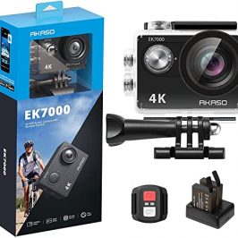 AKASO EK7000 Cámara Deportiva 4K, 30FPS 20MP WiFi Cámara de Acción, Gran Ángulo 170° con Control Remoto 2.4 G, Camara Acuatica Sumergible 30M con 2 Baterías Estabilización EIS