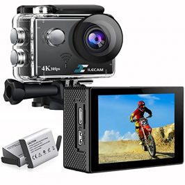 Camara Deportiva 4K/30FPS WiFi Camara Acuatica Sumergible 131 pies Camara Acuatica 2 * 1350mAh Bateria y Bolsa de Accesorios Multifuncion Cámara Deportiva