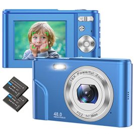 Compactas Cámaras Digitales, 48MP 1080P HD Camara Fotos 2,4 Pulgadas Recargable Cámara con Zoom 16X Camara Compacta para Principiantes,Niño,Adulto(Azul)